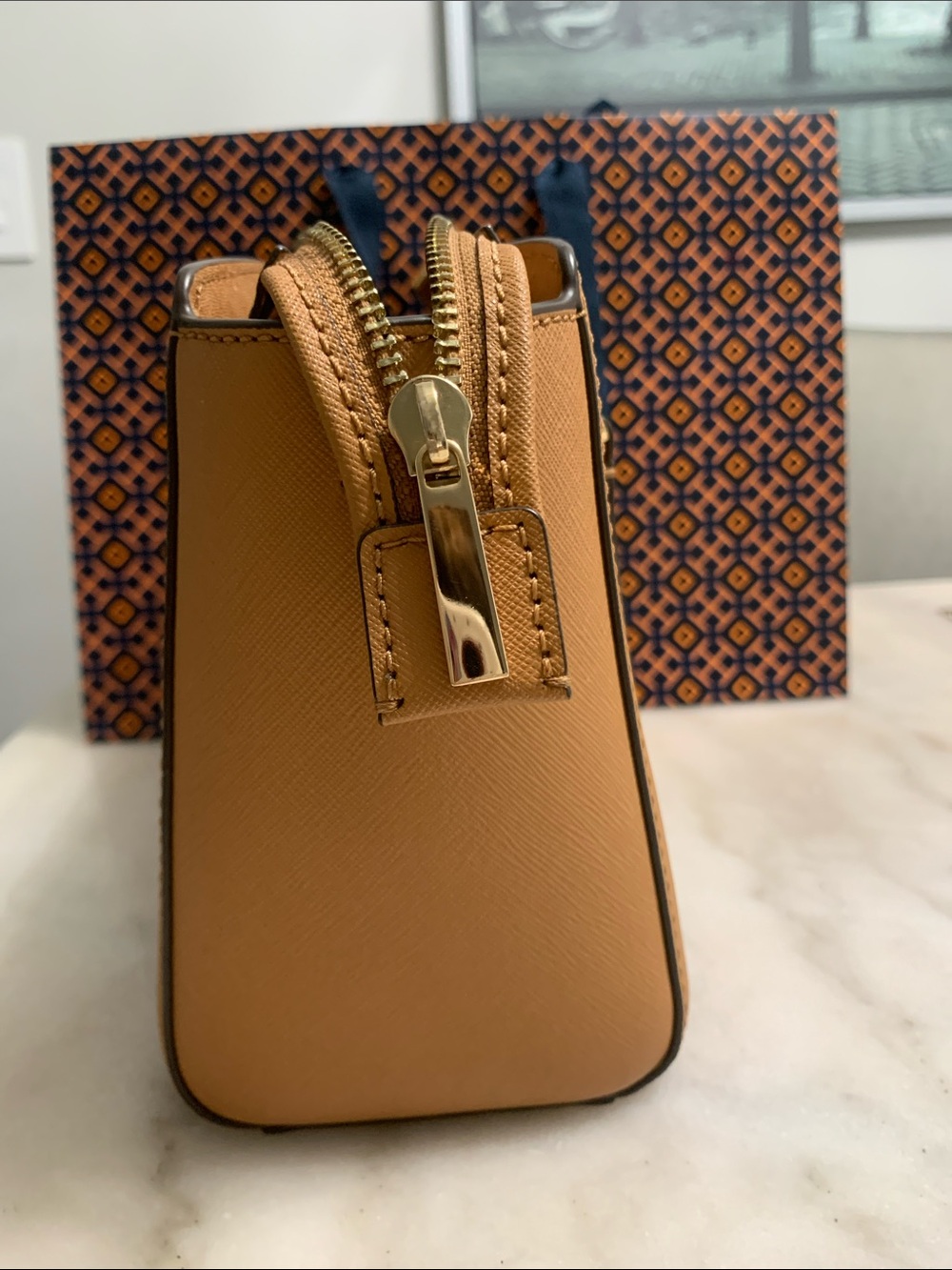 Tory Burch Caramel Tan Mini Satchel with Detachable Strap - Picture 4 of 6